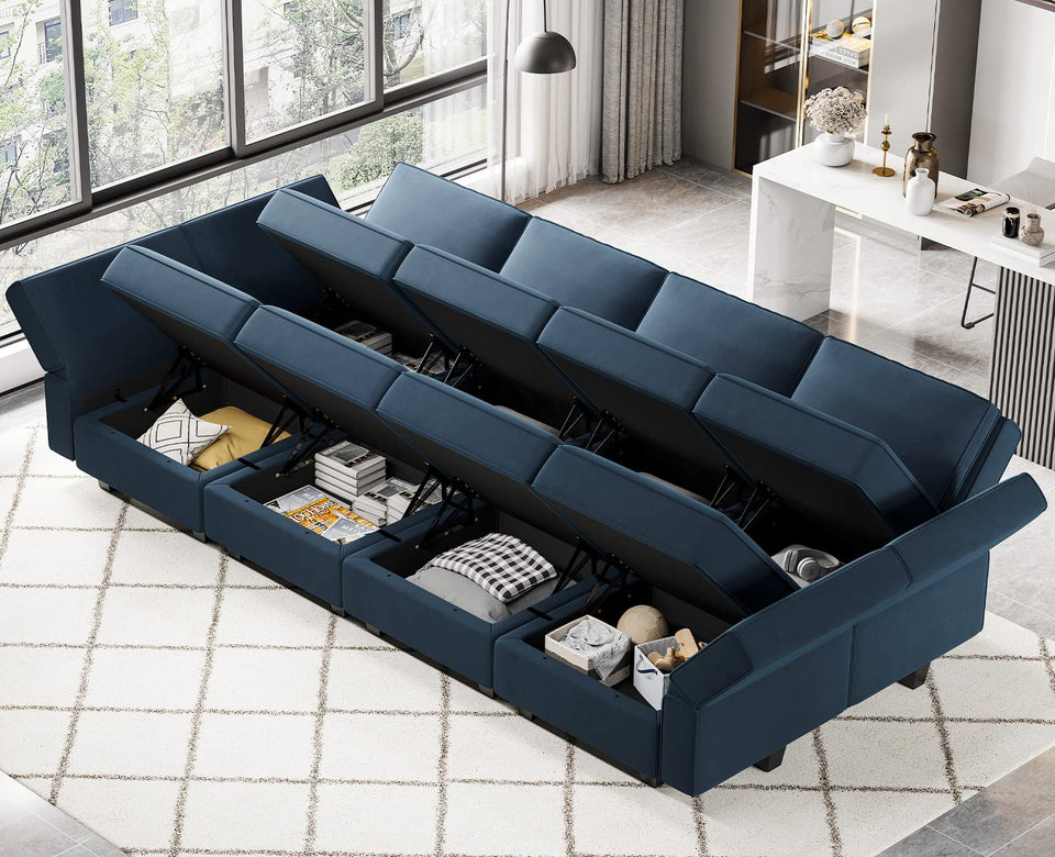 Belffin Modular Sectional Sofa with Ottomans Velvet Reversible Sleeper Chaise Bed Storage Seat Black