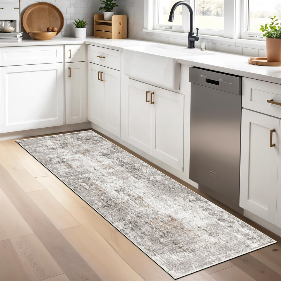 12x15 Area Rug for Living Room – Large Modern Neutral Abstract Thin Washable Carpet, Soft Low Pile Non-Slip Stain-Resistant for Bedroom Dining Room Home Office (Beige Grey)