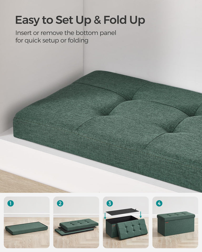 SONGMICS MAZIE Collection - 43 Inches Folding Storage Ottoman Bench, Ottoman Foot Rest, End of Bed Bench, Storage Chest, Load 660 lb, for Living Room, Bedroom, Entryway, Dark Gray ULSF77K