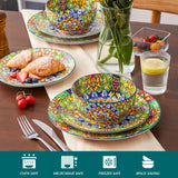 vancasso 24 Pieces Dinnerware Sets, Plates and Bowls Set, Porcelain Dishes Set for 6, Microwave and Dishwasher Safe, Scratch Resistant, Bohemian Style Dining Ware Service for 6, Series SIMI