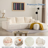 Sectional Cloud Boneless Sofa Couches for Living Room-113'' Beige 3 Seater U-Shaped Modern Lounge Couch-No Assembly Modular Corduroy Convertible Sponge Sleeper Sofas with Chaise for Home House