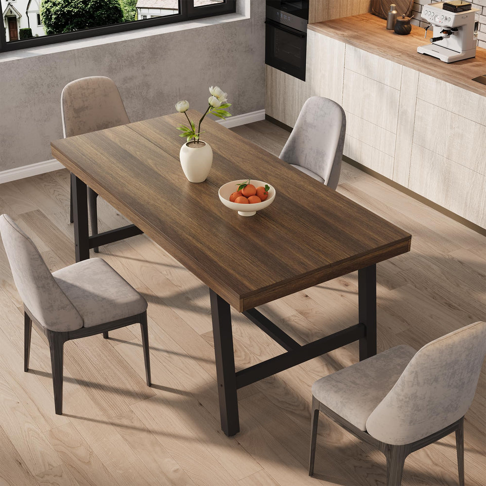 GarveeHome Industrial Dining Table for 6-8 People, 70.87" Long Wooden Kitchen Table with Sturdy Metal Frame & Rustic Brown Finish (Brown, 70.87" Long)