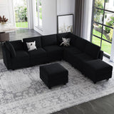 Belffin Modular Sectional Sofa with Ottomans Velvet Reversible Sleeper Chaise Bed Storage Seat Black