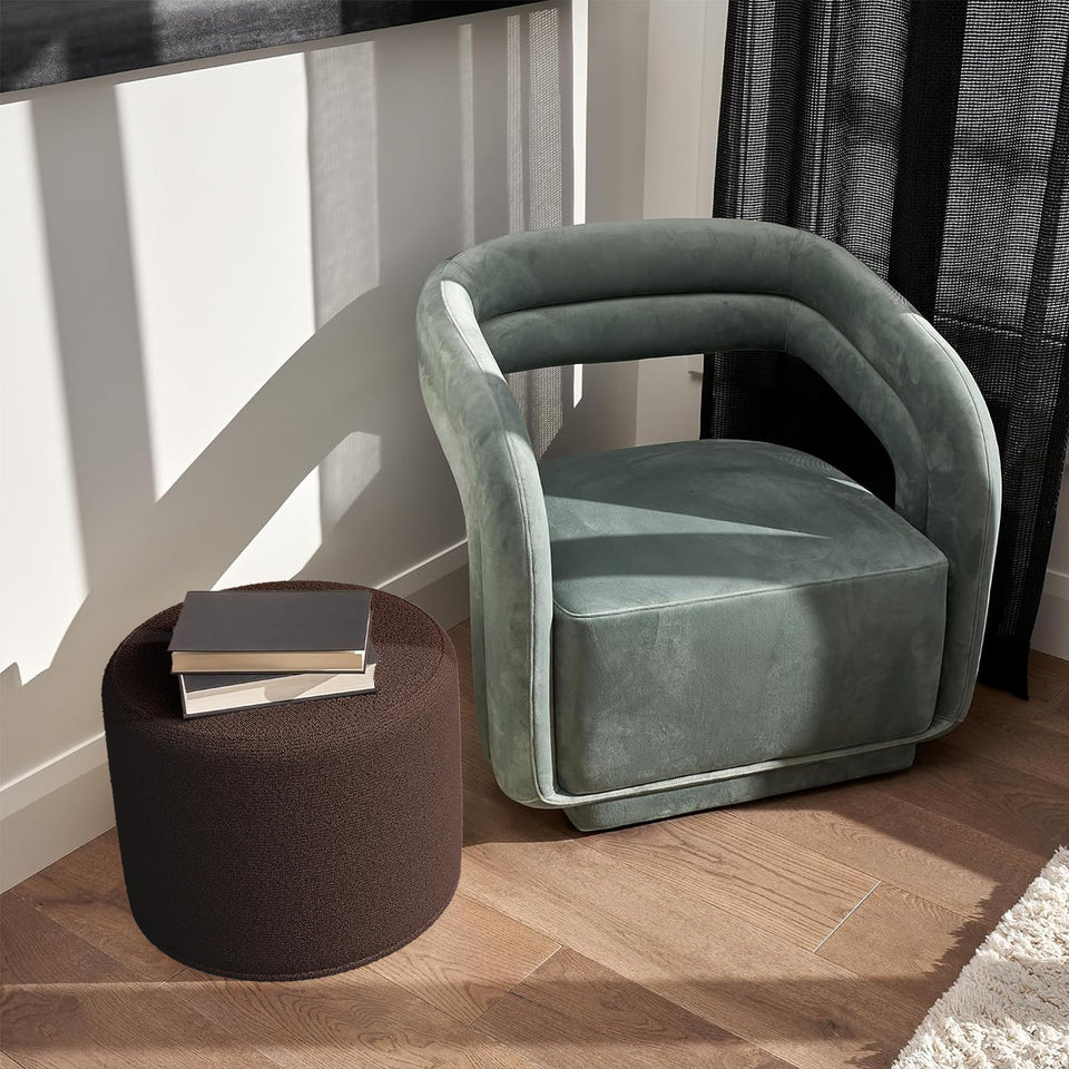 ZICOTO Beautiful Boucle Pouf Ottoman and Foot Rest - Elevate Your Living Room Decor with Lightweight Comfort and Charm - A Round Modern Foam Filled Foot Stool Perfect to Rest Your Feet