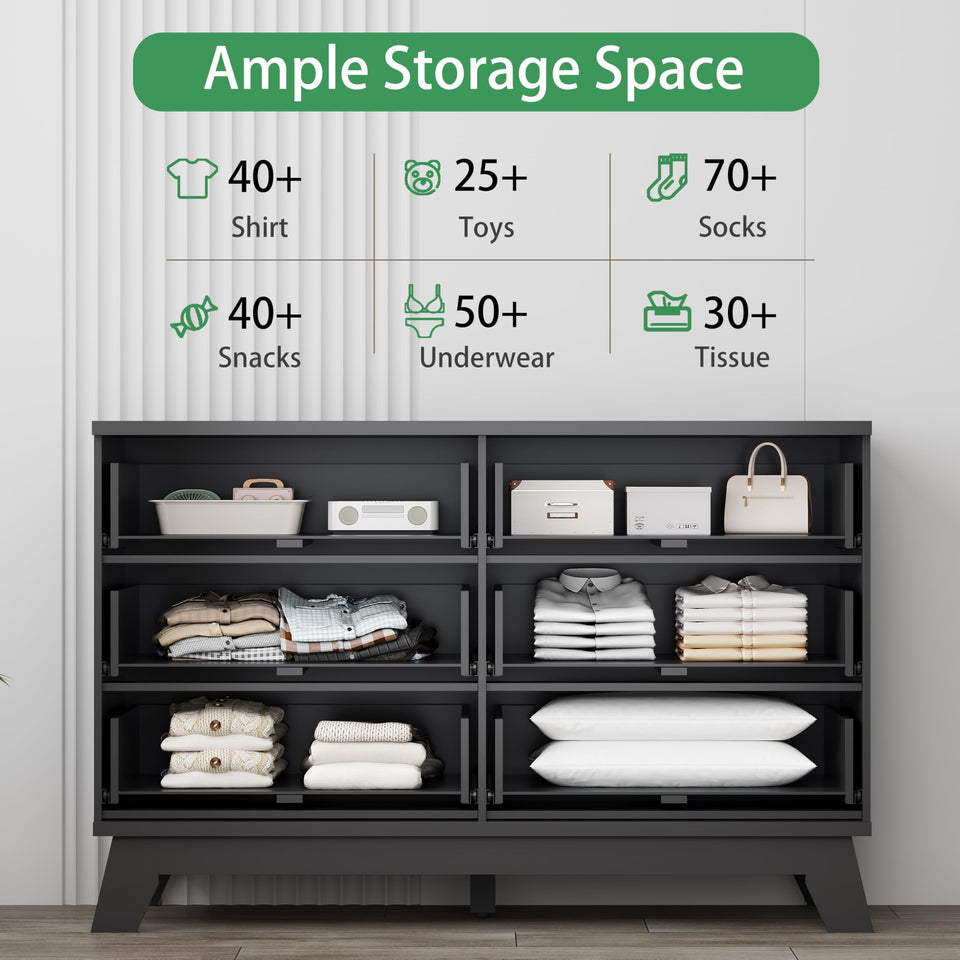 Fluted Dresser for Bedroom with 9 Drawers, 57" Wide Modern Chest of Drawers with Metal Handle, Wooden Dresser TV Stand, Wood Closet Clothes Storage Organizer for Living Room, Hallway, Natural Oak