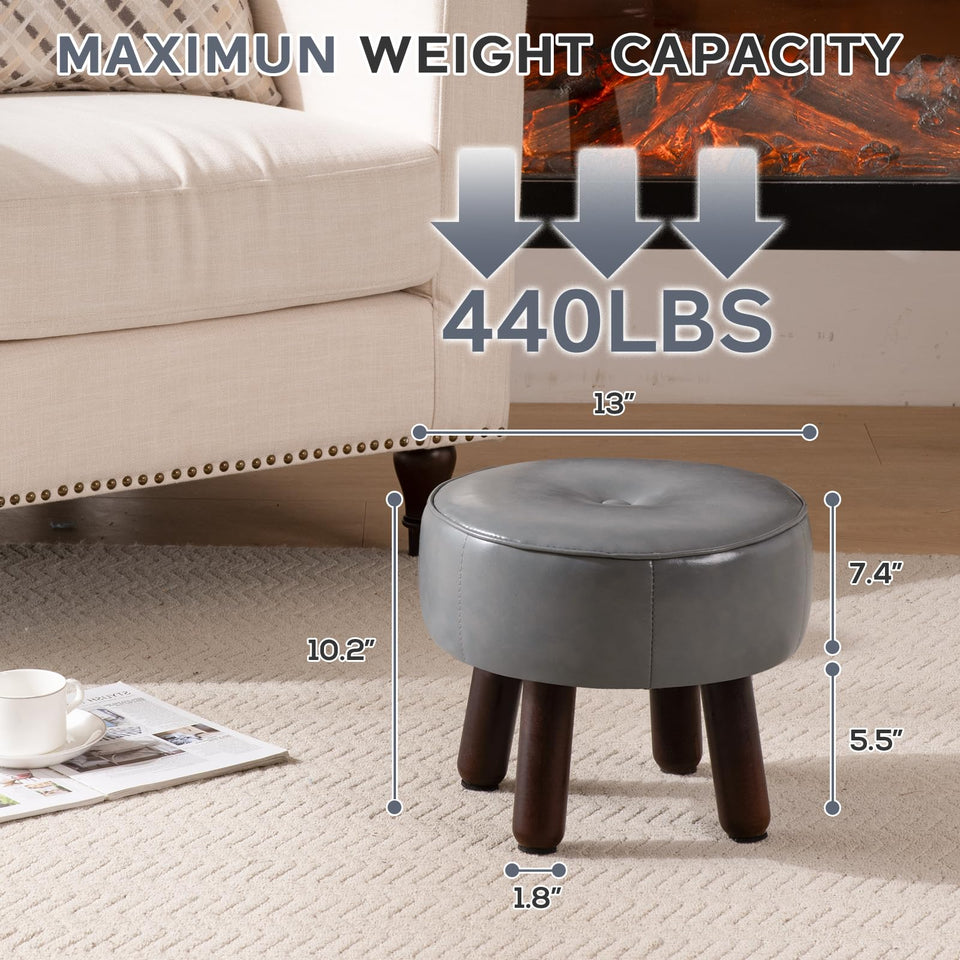 oakvivo 13in Small Foot Stool Ottoman, Round Faux Leather Foot Rest for Couch, Under Desk Pouf Footstool Footrest with Non-Skid Rubber Legs for Ling Room, Bedroom, 13''L x 13''W x 10.2''H, Green