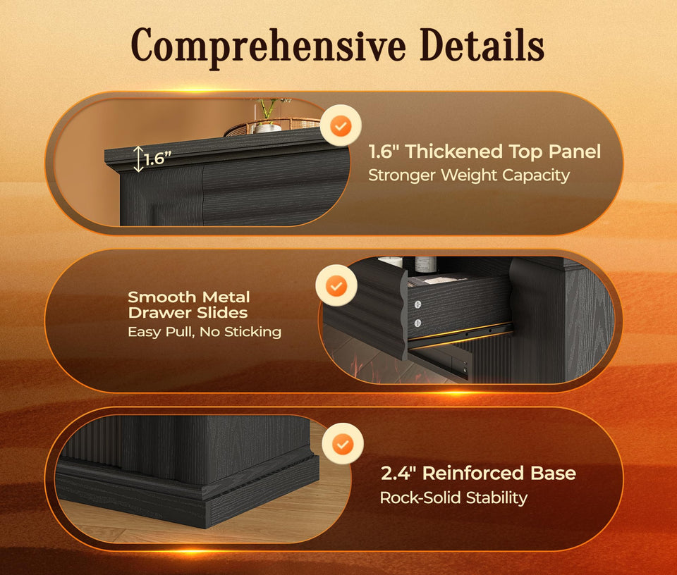 PRAISUN 70'' Fireplace TV Stand with 42'' Electric Fireplace, Farmhouse TV Stand for 65 75 Inch TV, Entertainment Center TV Console with 3 Drawers, Fluted Design, for Living Room, Distressed White