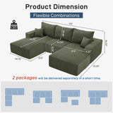 Sectional Cloud Boneless Sofa Couches for Living Room-113'' Beige 3 Seater U-Shaped Modern Lounge Couch-No Assembly Modular Corduroy Convertible Sponge Sleeper Sofas with Chaise for Home House