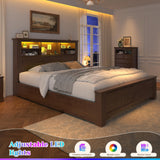 EnHomee King Size Bed Frame and Headboard & Storage, 4 Drawers and LED Built in Charging Station King Bed Frame with Storage Farmhouse,NO Noise,No Box Spring Needed,White