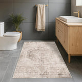 Neutral Living Room Rug - 10x14 Farmhouse Beige Brown Large Area Rug for Dining Room, Bedroom, Low Pile Lightweight Washable