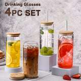 DWTS DANWEITESI Glass Cups with Lids and Straws 4 pcs,16oz Drinking Glasses Set for Coffee Bar Accessories,Iced Coffee Cups with Lids,Matcha Cup Glass Tumbler Reusable for Gifts
