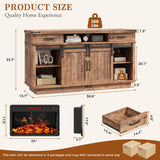 59'' Fireplace TV Stand with 3D Flame Electric Fireplace Heater, 34'' Tall Farmhouse TV Stand for 65 Inch TV, Entertainment Center TV Console with 2 Drawers, Sliding Barn Door for Living Room - White