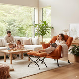 LITA Lazy Chair with Ottoman, Modern Accent Leisure Upholstered Lazy Sofa Armchair, Contemporary Lounge Reading Chair with Armrests and a Side Pocket for Living Room, Bedroom & Small Space, Dark Grey