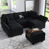 Belffin Modular Sectional Sofa with Ottomans Velvet Reversible Sleeper Chaise Bed Storage Seat Black