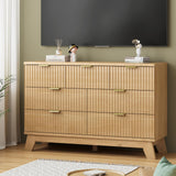 Fluted Dresser for Bedroom with 9 Drawers, 57" Wide Modern Chest of Drawers with Metal Handle, Wooden Dresser TV Stand, Wood Closet Clothes Storage Organizer for Living Room, Hallway, Natural Oak