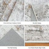 12x15 Area Rug for Living Room – Large Modern Neutral Abstract Thin Washable Carpet, Soft Low Pile Non-Slip Stain-Resistant for Bedroom Dining Room Home Office (Beige Grey)