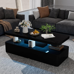 oneinmil Modern LED Coffee Table, 40" Living Room Tables with 16 Colors LED Lights, Double-Layer Design, Stylish Coffee Tables for Living Room, Black