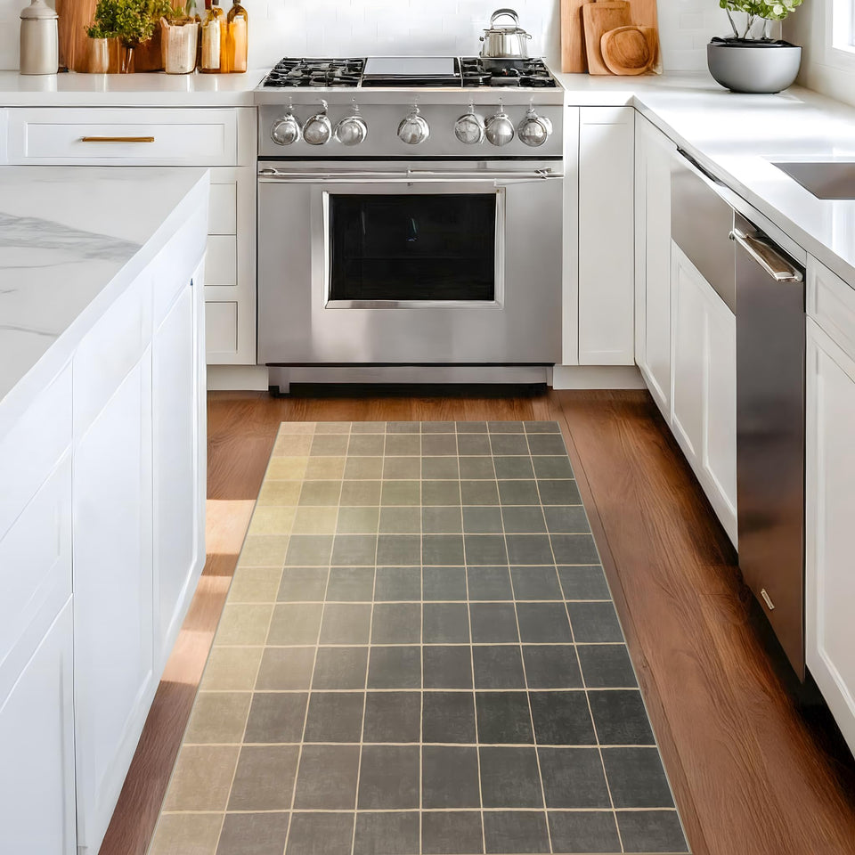 Neutral Living Room Rug - 10x14 Farmhouse Beige Brown Large Area Rug for Dining Room, Bedroom, Low Pile Lightweight Washable