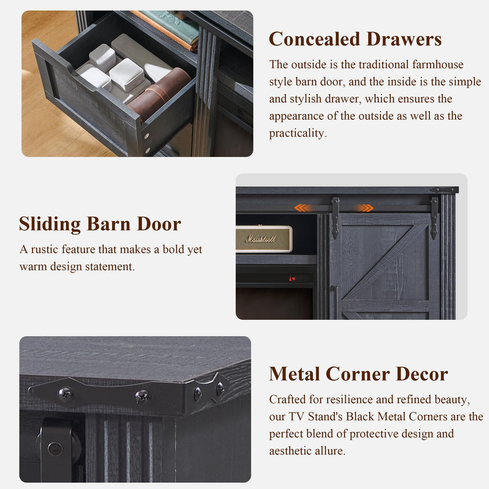 JXQTLINGMU Farmhouse TV Stand for 75+ Inch TV, 32" Tall Entertainment Center w/4 Drawers & Sliding Barn Door, Rustic Media Console w/Storage Shelves, 66" Wood Television Stand for Living Room, Brown