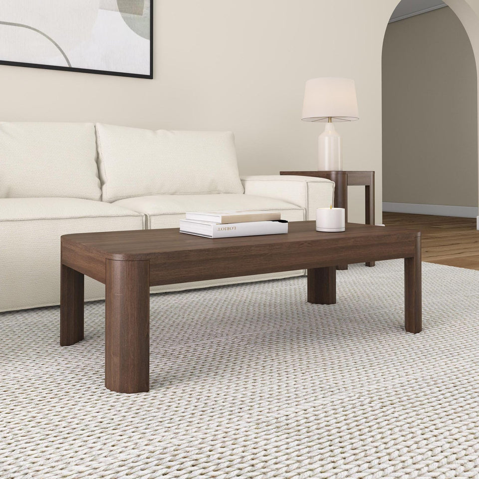 Plank+Beam Forma Coffee Table, 54 Inch Modern Coffee Table with Shelf, Contemporary Center Table with Storage Space, Rectangle Tea Table with Storage, Pecan