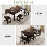 Feonase 5-Piece Dining Table Set for 4-8 People, 63" Large Extendable Kitchen Table Set with 2 Benches and 2 Square Stools, Dining Room Table with MDF Wood Board, Easy Assembly, Black