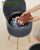 GREENSTELL Small Vanity Stool Chair with Storage and Folding Back, 13" x 13" x 17.7" Faux Fur Soft Ottoman for Teenager, 4 Metal Legs with Anti-Slip Feet, Furry Padded Seat for Makeup, Bedroom, White