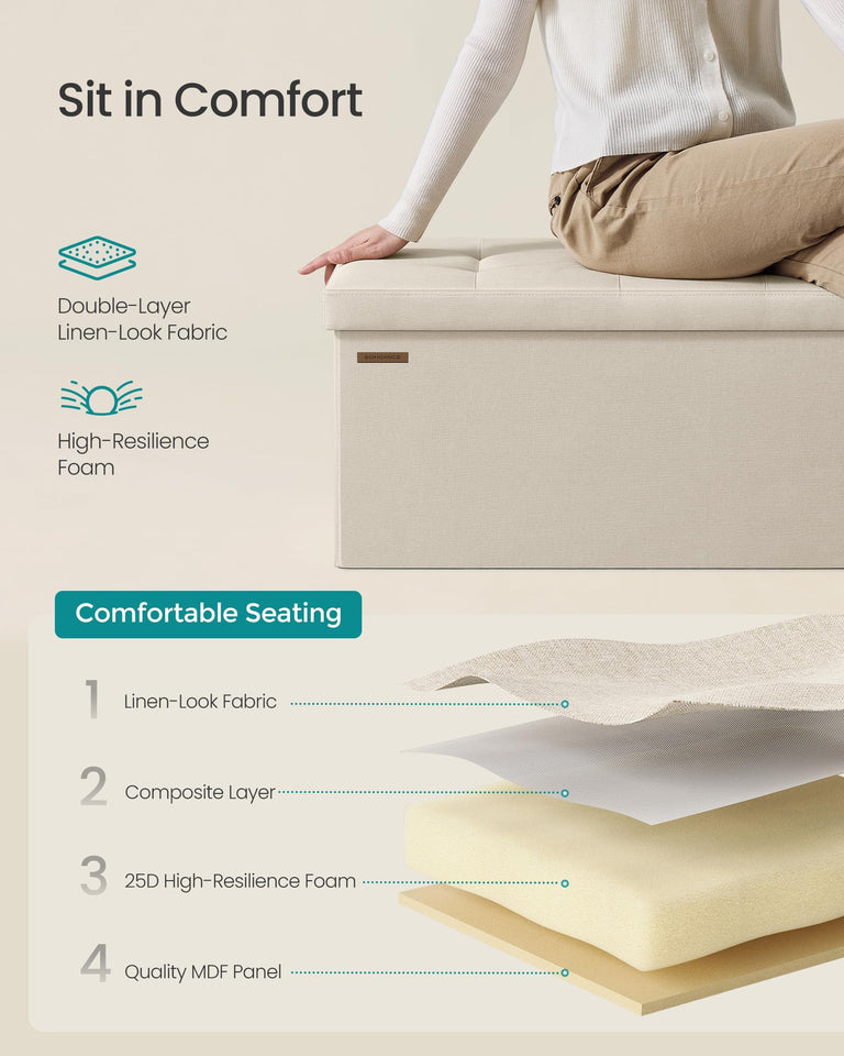 SONGMICS MAZIE Collection - 43 Inches Folding Storage Ottoman Bench, Ottoman Foot Rest, End of Bed Bench, Storage Chest, Load 660 lb, for Living Room, Bedroom, Entryway, Dark Gray ULSF77K