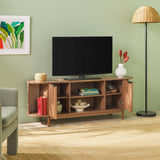 Walker Edison Chloe Curved Reeded TV Stand, Sliding Doors, 65 Inch, 60 inch, Mocha