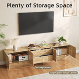 UKAOCAI 86.61'' Tambour TV Stand for 55-85 Inch, Modern Entertainment Center with Large Storage Cabinet & Open Shelves, TV Console with Sliding Doors for Living Room, Bedroom, Natural