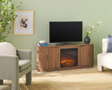 Walker Edison Chloe Reeded TV Stand with Fireplace Insert, 75 Inch, 70 Inch, Coastal Oak