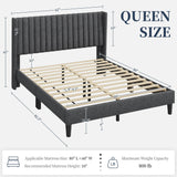Yaheetech King Bed Frame Upholstered Platform Bed with Fabric Headboard, Wing Edge Design/Non-Slip and Noise-Free/Wooden Slats Support/No Box Spring Needed/Easy Assembly, Ivory King Bed