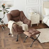 Welnow Lazy Chair with Ottoman, Modern Lounge Accent Chair with Armrests and a Side Pocket, Leisure Sofa Armchair, Reading Armchair with Footrest for Small Space, Dark Grey