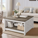 YITAHOME Coffee Table Farmhouse Coffee Table with Storage Rustic Wood Cocktail Table, Square Coffee Tables for Living Meeting Room with Half Open Storage Compartment, Grey Wash