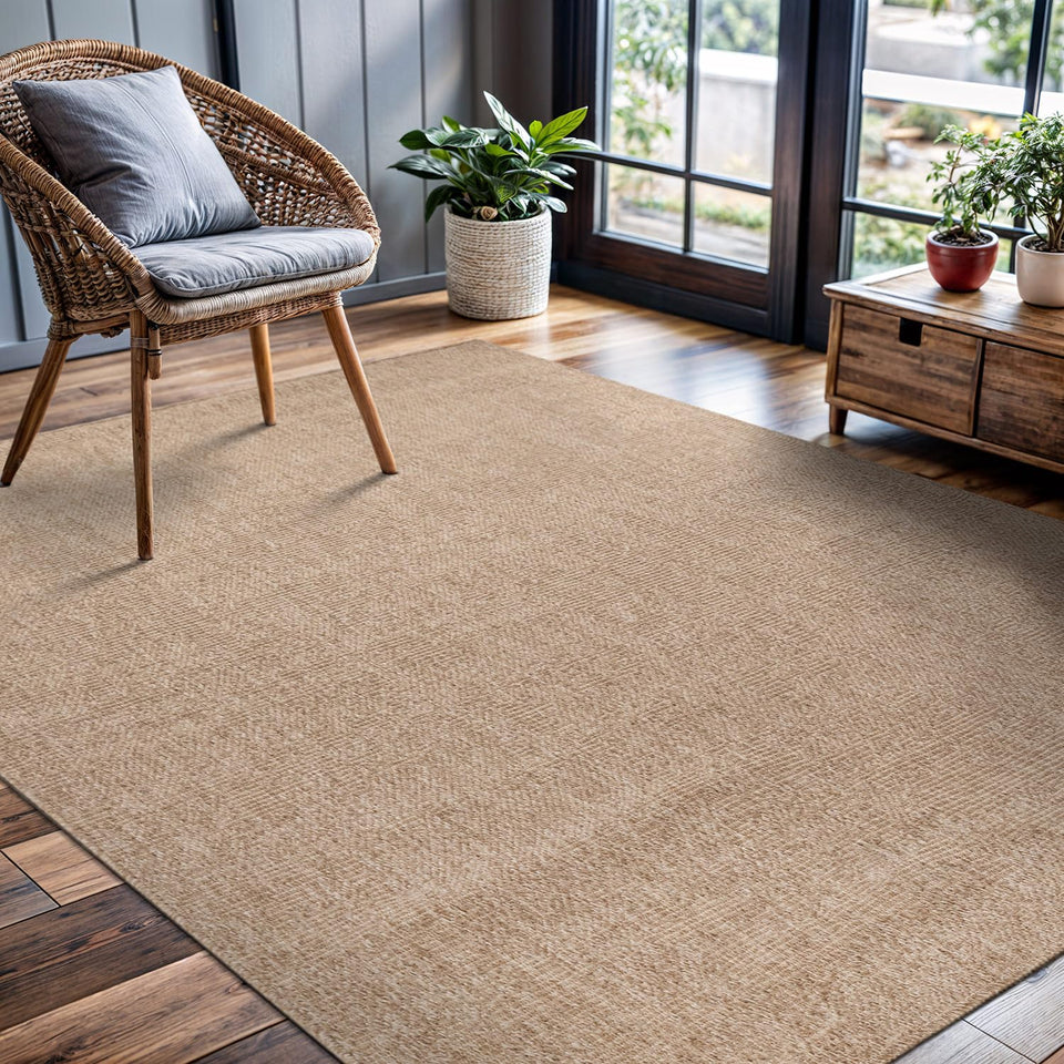 CAMILSON Easy Jute Rug 10x14, Indoor Outdoor Natural Color Fiber Area Rugs for Living Room Patio and Kitchen Rug, Sisal Boho Woven Design, Easy-Cleaning, Washable Outside Carpet Alfombras (10 x 14)