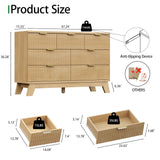 Fluted Dresser for Bedroom with 9 Drawers, 57" Wide Modern Chest of Drawers with Metal Handle, Wooden Dresser TV Stand, Wood Closet Clothes Storage Organizer for Living Room, Hallway, Natural Oak