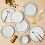 Pokini 24 Piece Dinnerware Sets for 8, Modern Stoneware Plates and Bowls Setst, Perfect for Family Gatherings & Holiday Celebrations, Easy Cleaning Dishes Set, Stack Compactly Dishware, Brown Green