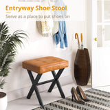 LUE BONA Square Linen Makeup Stool, Metal X Legs, Small Ottoman Stool Chair for Vanity, Modern Padded Seat Foot Rest for Makeup Room, Bathroom