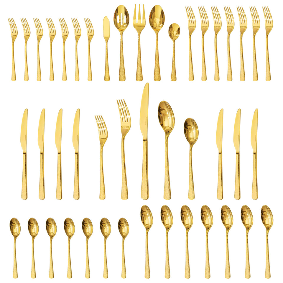 KINGSTONE Hammered Silverware Set, Flatware Set, 18/10 Stainless Steel Premium Cutlery with Unique Ripple Handles Design Mirror Polished - Dishwasher Safe (40-Piece)