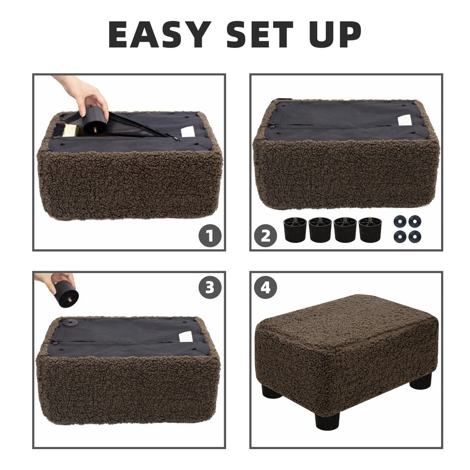 CAROLMADE Small Foot Stool Ottoman Footstool with Legs Under Desk Footrest for Living Room Bedroom and Office, Soft Ivory White