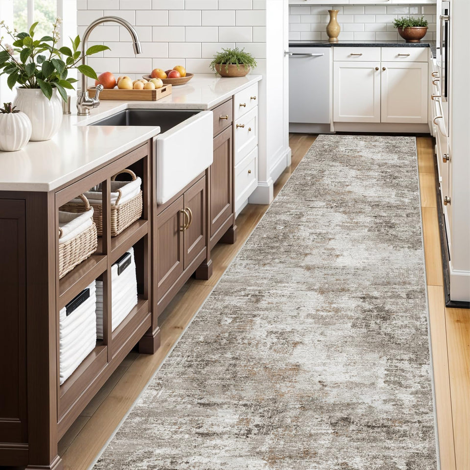 12x15 Area Rug for Living Room – Large Modern Neutral Abstract Thin Washable Carpet, Soft Low Pile Non-Slip Stain-Resistant for Bedroom Dining Room Home Office (Beige Grey)