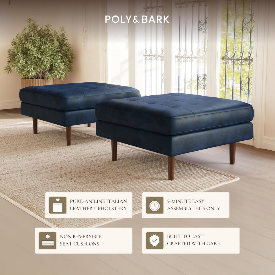 POLY & BARK Napa 72" Apartment Sofa – Italian-Tanned Full-Grain Pure-Aniline or Semi-Aniline Leather, Feather-Down Cushioning, Kiln-Dried Solid Wood Frame, Walnut Legs - Cognac Tan