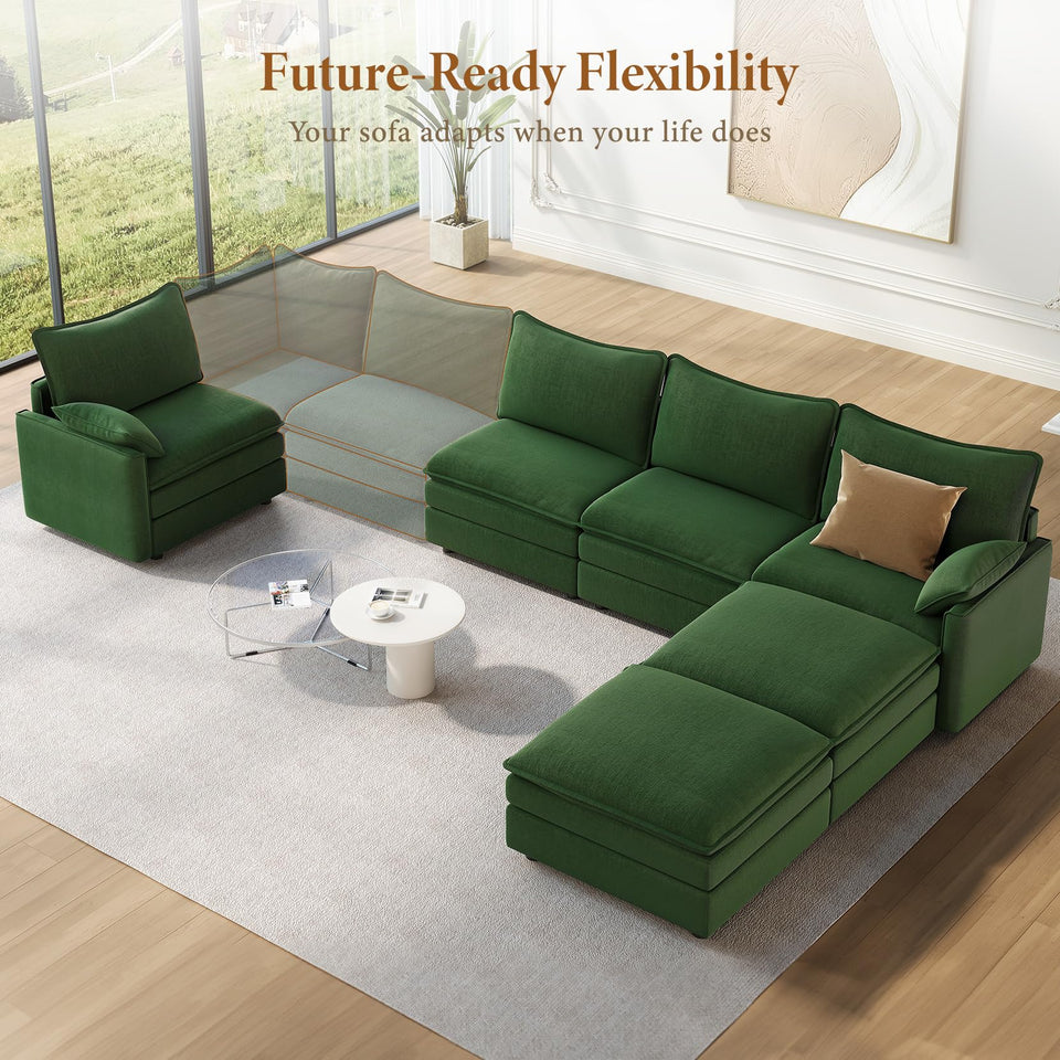 Vesgantti 142" U Shaped Sectional Couch, Comfy Cloud Modular Sectional Sofa with 2 Ottoman Deep Seat Chenille Modern Cloud Sofa, Modular Sofas for Living Room, Bedroom and Apartment, Beige