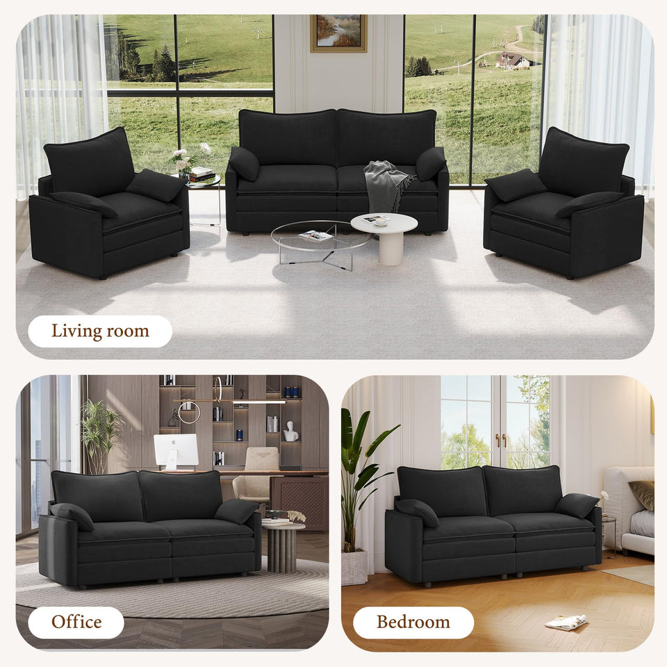 Vesgantti 142" U Shaped Sectional Couch, Comfy Cloud Modular Sectional Sofa with 2 Ottoman Deep Seat Chenille Modern Cloud Sofa, Modular Sofas for Living Room, Bedroom and Apartment, Beige