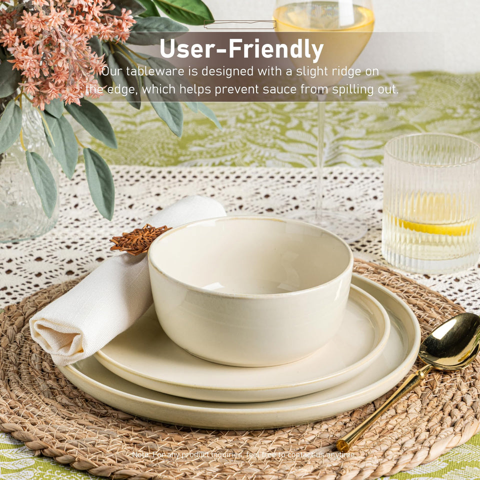 GBHOME Ceramic Dinnerware Sets for 8, 24 Pieces Stoneware Plates and Bowls Sets, Scratch Resistant Dishes, Dishwasher & Microwave Safe, Reactive Glaze-Green Wheat