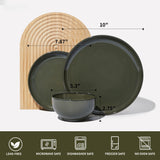 Pokini 24 Piece Dinnerware Sets for 8, Modern Stoneware Plates and Bowls Setst, Perfect for Family Gatherings & Holiday Celebrations, Easy Cleaning Dishes Set, Stack Compactly Dishware, Brown Green