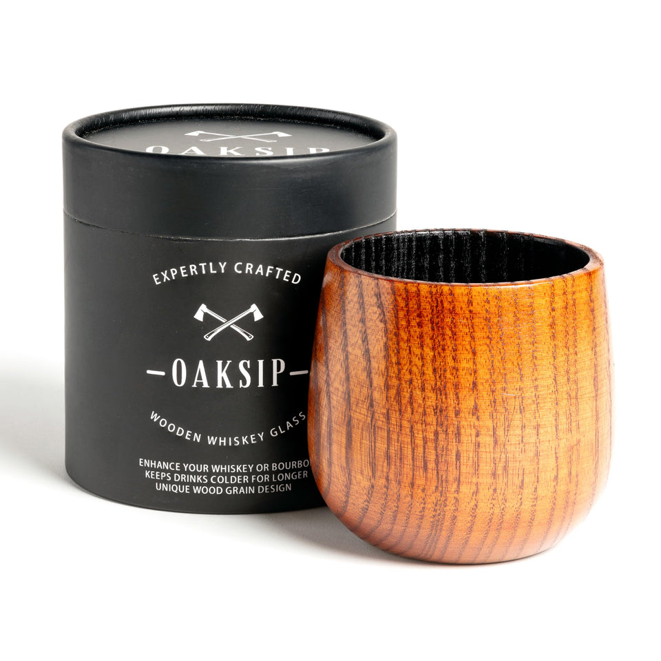 Oaksip The Original Charred Wooden Bourbon Drinking Glass | Charred Old Fashioned Glass | Bourbon Gifts for Men, Dad, or Brother | Whiskey Gifts