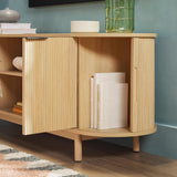 Walker Edison Chloe Curved Reeded TV Stand, Sliding Doors, 65 Inch, 60 inch, Mocha