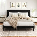 HAOARA King Size Bed Frame,King Size Platform Bed Frame and Velvet Upholstered Headboard with Strong Wood Slats, Box Spring Optional, Mattress Foundation, Easy Assembly Beige