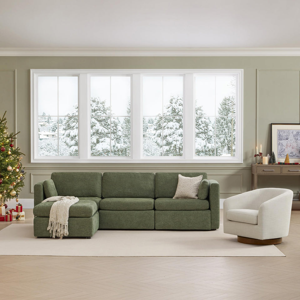 CHITA Oversized Modular Sectional Sofa, FSC Certified L Shaped Sectional Couches for Living Room, 112 inch Width,4 Seat Modular Sofa with Storage Ottoman, Linen