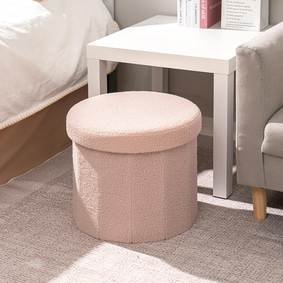 B FSOBEIIALEO Storage Ottoman Cube, Flowers Shaped Ottomans with Storage Foot Stool Footrest for Lving Room, Boucle Ottoman Seat for Dorm Room,Faux Teddy Fur, Cream White 12.6"x12.6"x12.6"